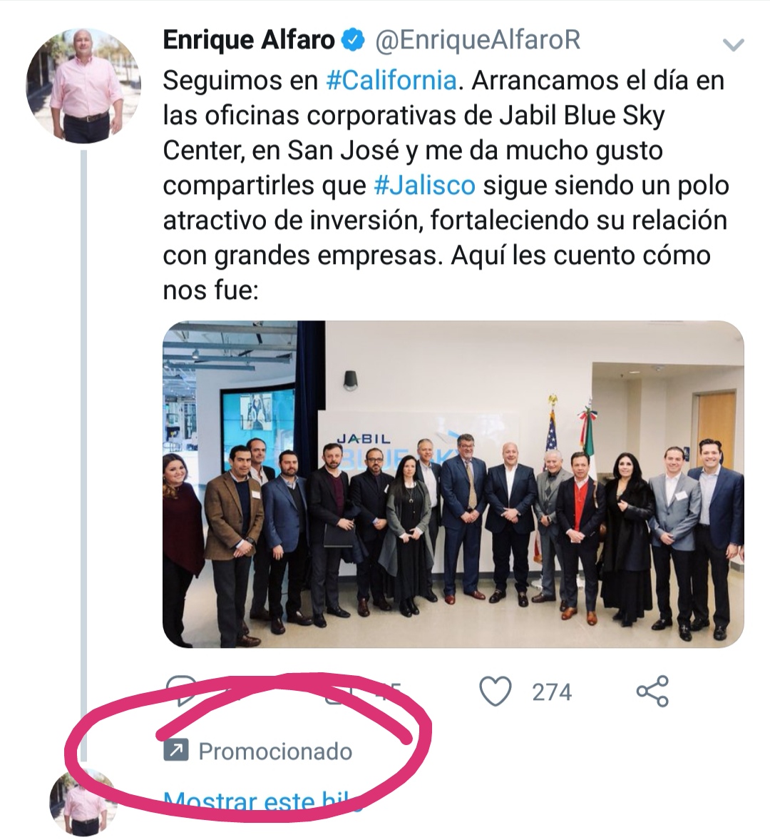 Alfaro en 2018 publicidad pagada en twitter